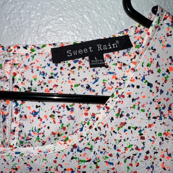 Women's Sweet Rain Blouse, Size L, Multicolor Paint Splatter short sleeve pocket - Picture 8 of 10